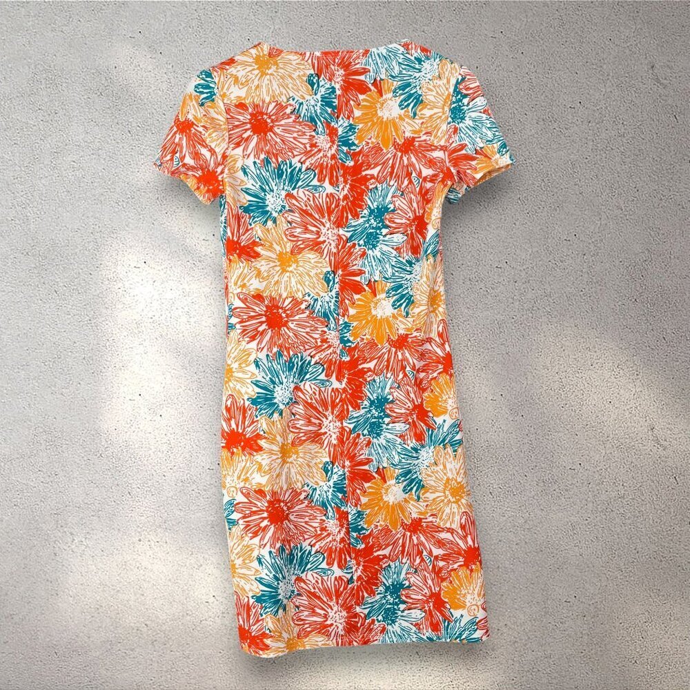 Slinky Brand Floral Shift Dress Womens XS Orange Blue White Boho Beach Lagenlook - Picture 2 of 7